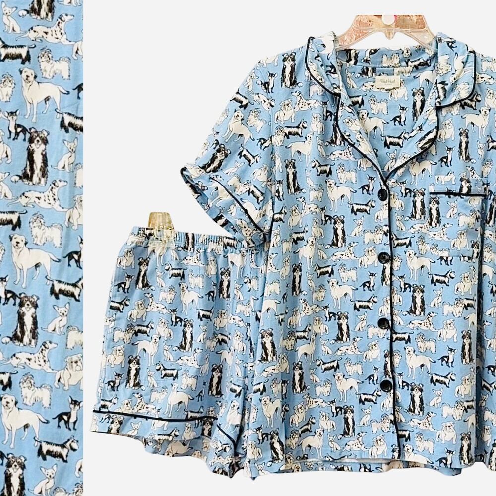 EUC Bedhead Puppy Love Light Blue Organic Cotton Shortie Pajama Set Size Medium